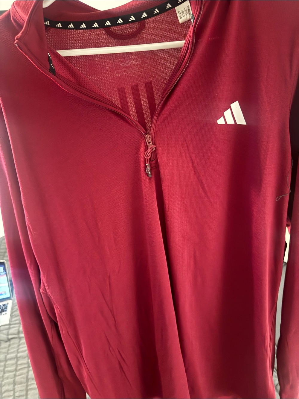 adidas Maroon Quarter-Zip Long Sleeve Pullover